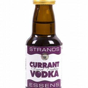 Zaprawka Currant Porzeczkowa to gęsty płyn w ciemnej butelce ze złotą nakrętką. Etykieta w kolorze biało - fioletowym z nazwą Currant Vodka.